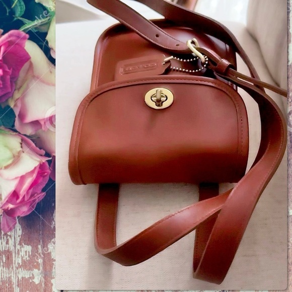 INTAGE COACH BRITISH TAN LEATHER CROSSBODY SIDEPACK BAG 9978 - Picture 9 of 17